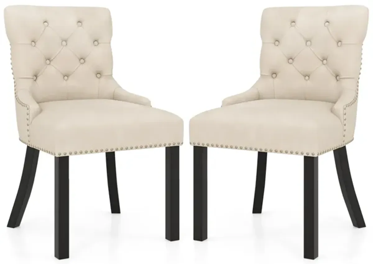 Upholstered Dining Chairs Set of 2 Tufted Wingback Chairs with Rubber Wood Legs