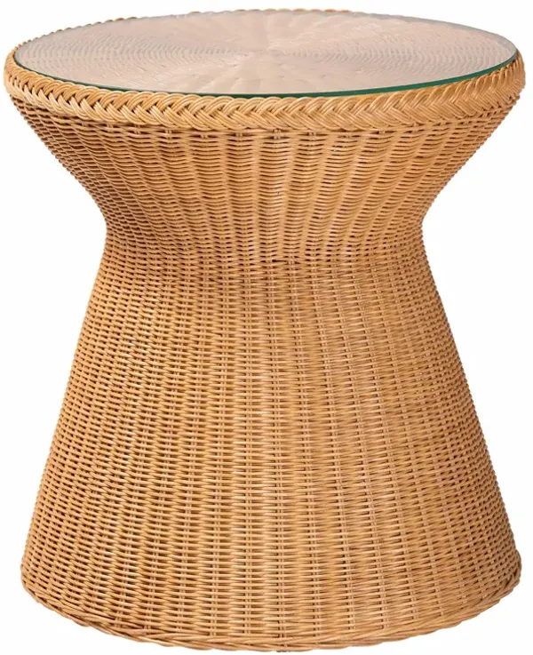 bali & pari Nina Bohemian Light Honey Braided Rattan End Table with Glass Tabletop