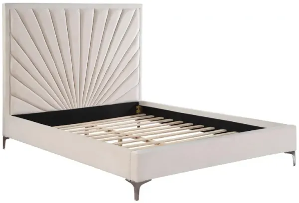 Oliver Modern Wood Queen Size Bed, Channel Tufted Panel Headboard, Beige - Benzara