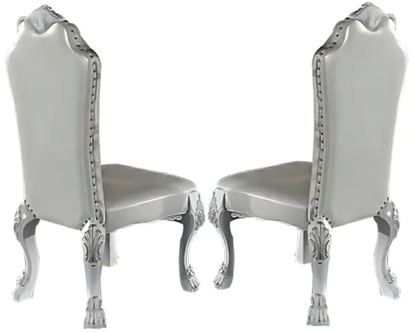 Ally 25 Inch Side Chair Set of 2, Curved Top, Carved Scrolled Motifs, White - Benzara