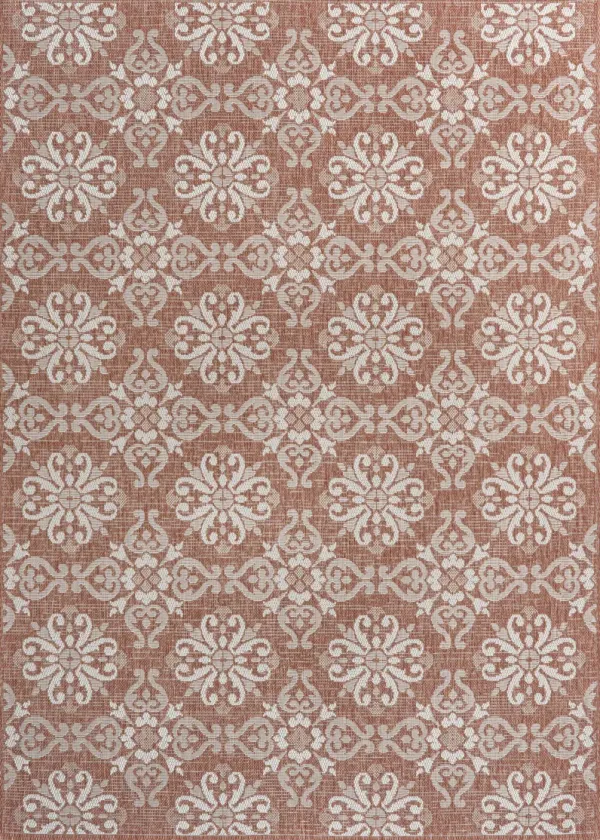 Amora Traditional Mediterranean Tile Design Salmon/Cream 4 ft. x 6 ft. Indoor/Outdoor Area Rug