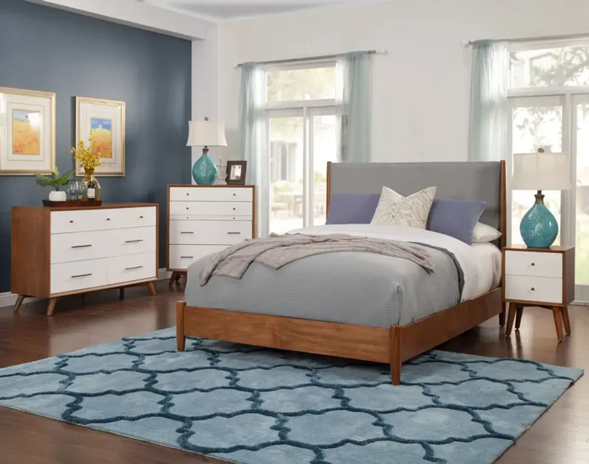Flynn Mid Century Modern Two Tone Queen Panel Bed, Acorn/Grey