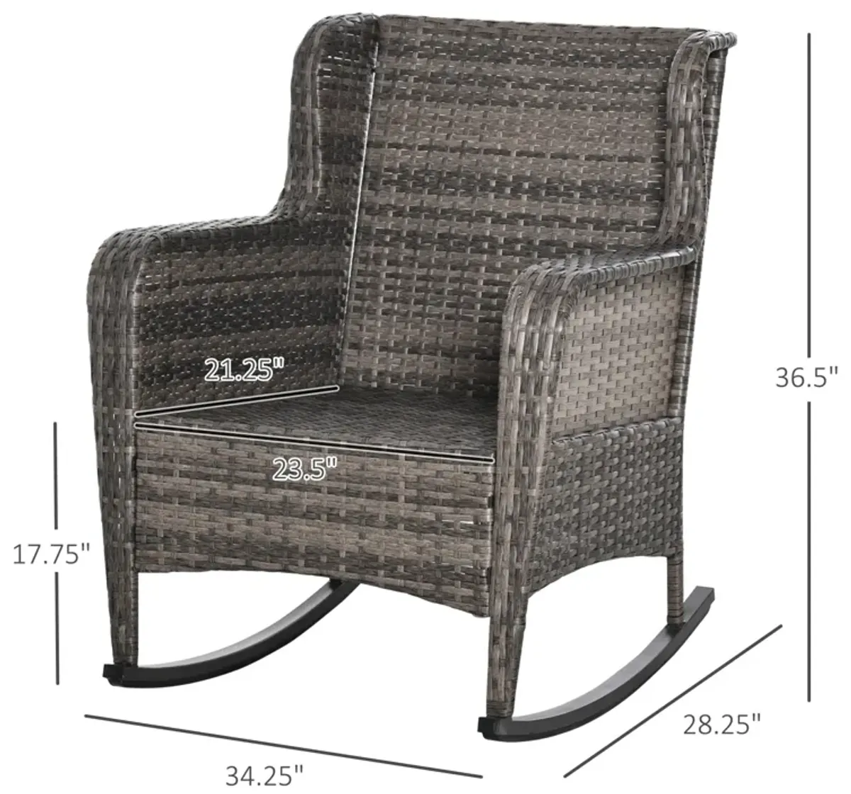 Mixed Grey Patio Rocker: Wicker Swing Chair with Soft Cushions