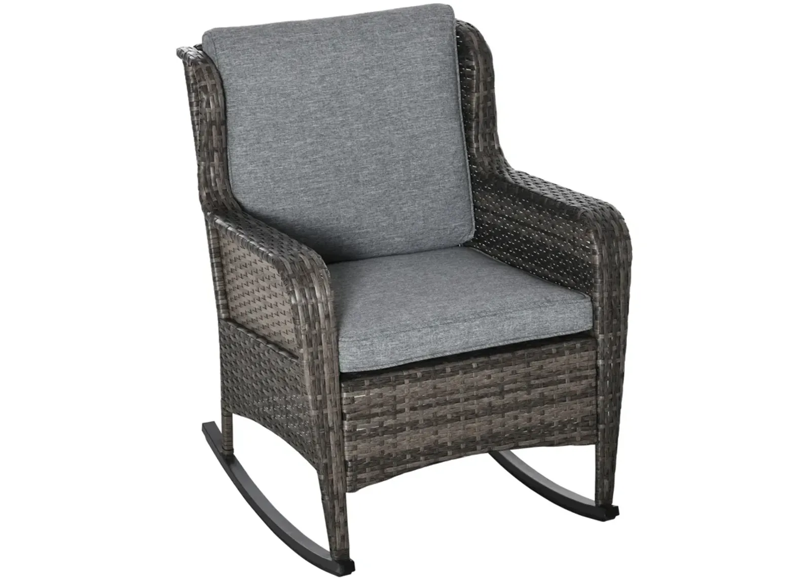 Mixed Grey Patio Rocker: Wicker Swing Chair with Soft Cushions