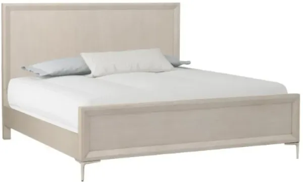 Kaira King Bed with Metal Accents, Natural Oak Brown Solid Rubberwood - Benzara