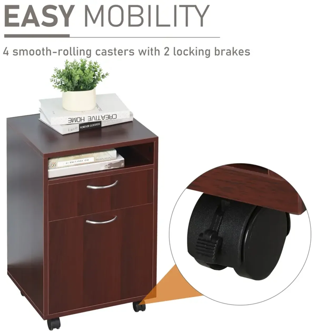 Brown Rolling File Cabinet: Mobile Printer Stand with Drawer for Office