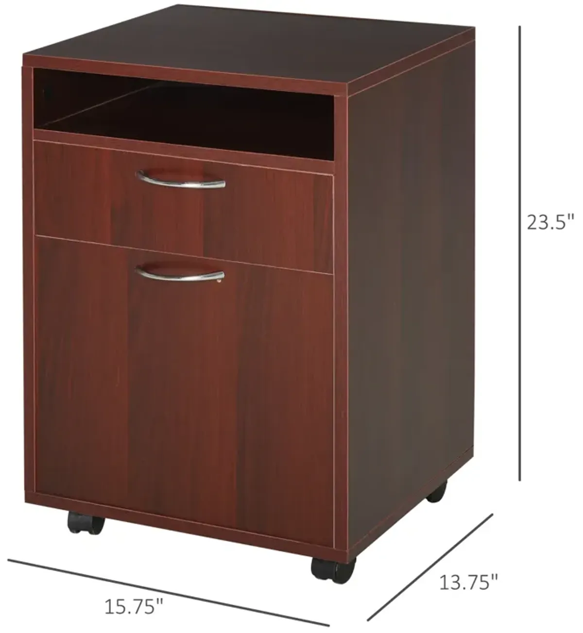 Brown Rolling File Cabinet: Mobile Printer Stand with Drawer for Office