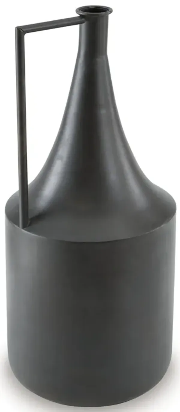 Decorative Vase, Metal Angular Handle and Curved Neck, 17 Inch Black - Benzara