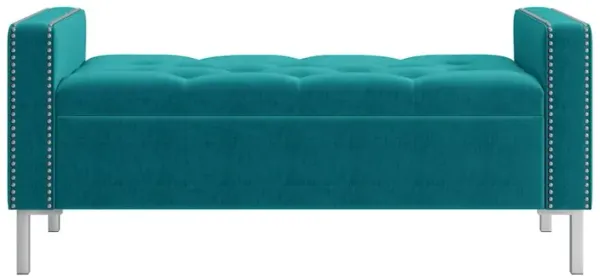 HL Home Furnishings Square Arm Tufted Storage Ottoman in Sky Blue Velvet