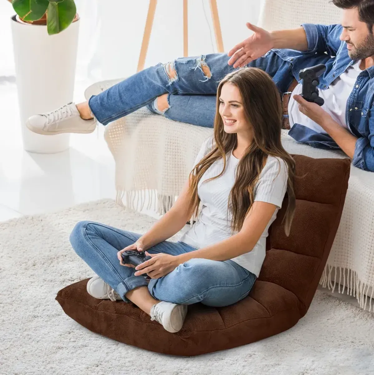 Adjustable 14-Position Floor Chair Folding Lazy Gaming Sofa Chair