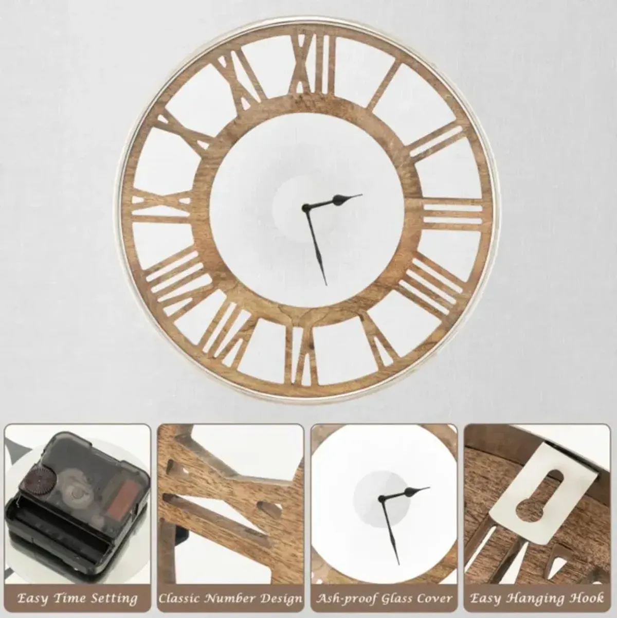 Hivvago 16 / 20 Inch Silent Wall Clock with Classic Frame and Classic Roman Number