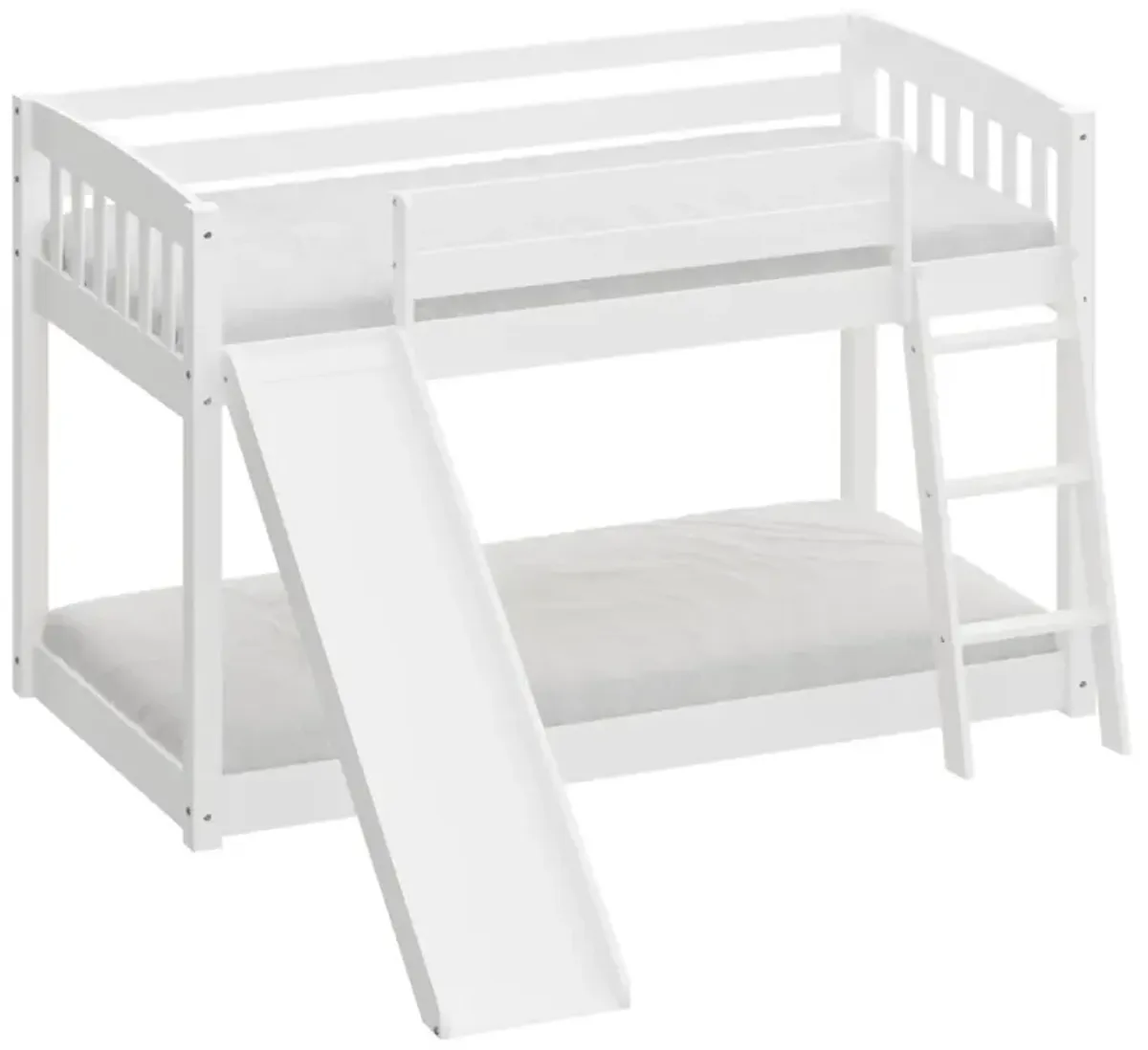 Kids Bunk Bed Twin Over Twin with Slide & Ladder, Heavy Duty Solid Wood Twin Bunk Beds Frame with Safety Guardrails for Toddlers