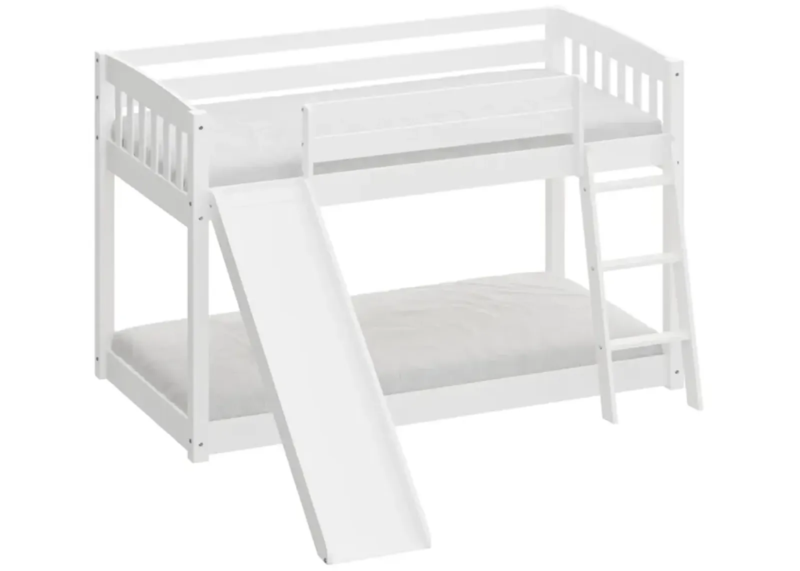 Kids Bunk Bed Twin Over Twin with Slide & Ladder, Heavy Duty Solid Wood Twin Bunk Beds Frame with Safety Guardrails for Toddlers