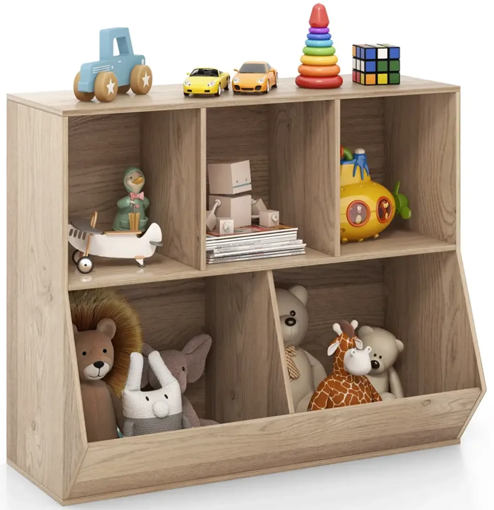 5-Cube Wooden Toy Storage Organizer for Kids with Anti-Tipping Safety Kits