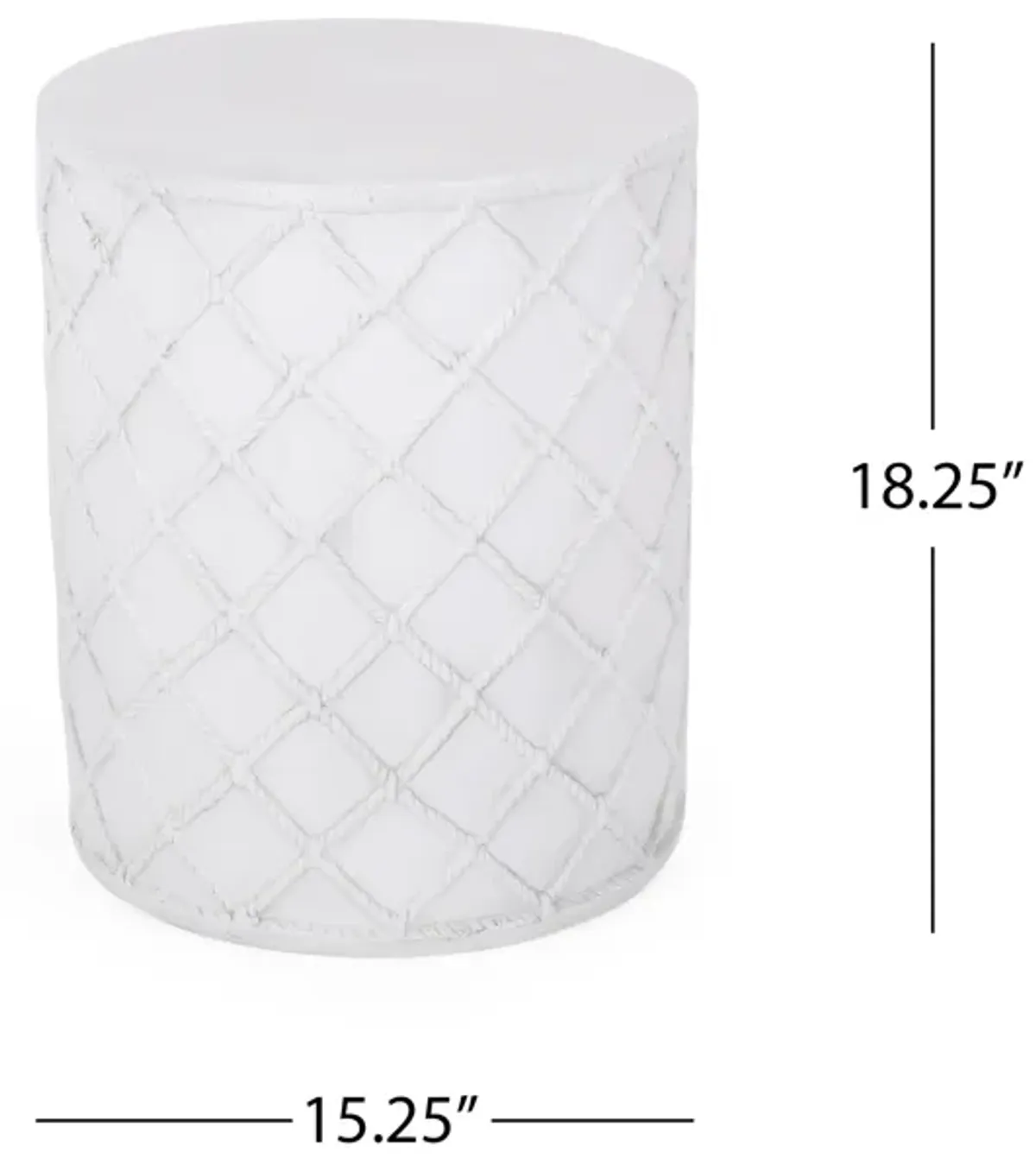 Outdoor End Table, Round 15 Inch Top, Antique White Faux Concrete - Benzara