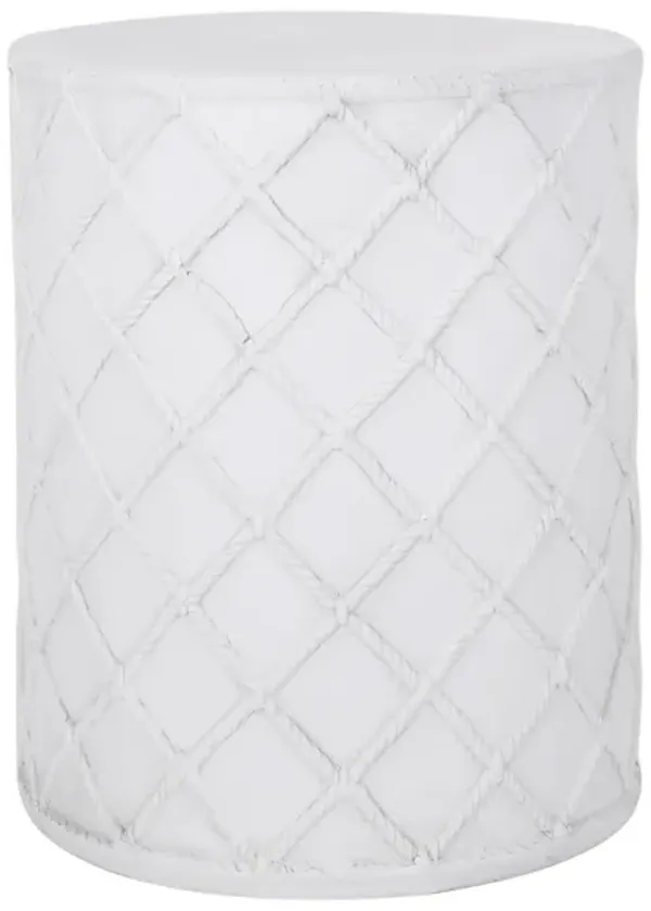 Outdoor End Table, Round 15 Inch Top, Antique White Faux Concrete - Benzara