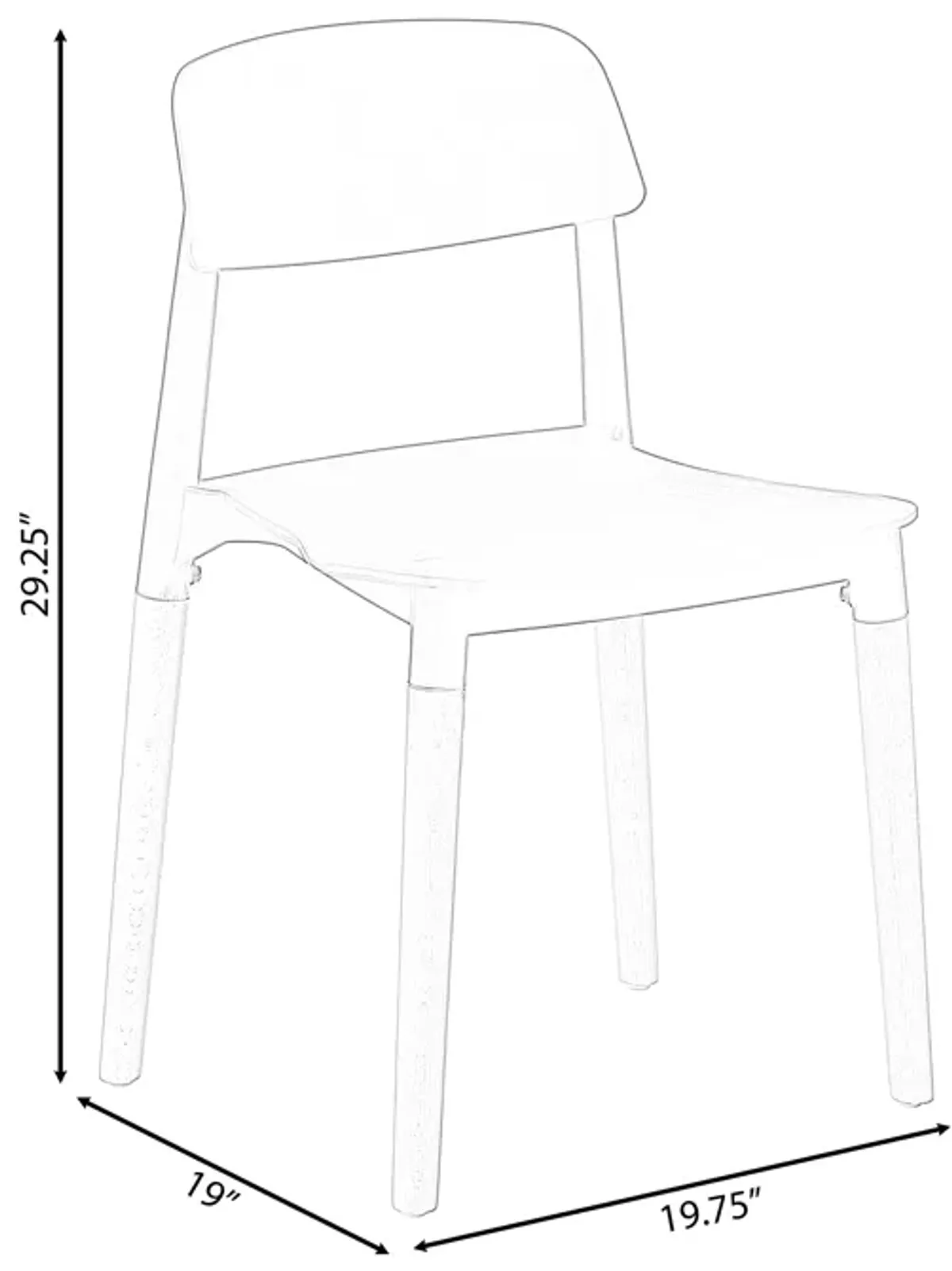 Modern Plastic Dining Chair Open Back with Beech Wood Legs, Yellow