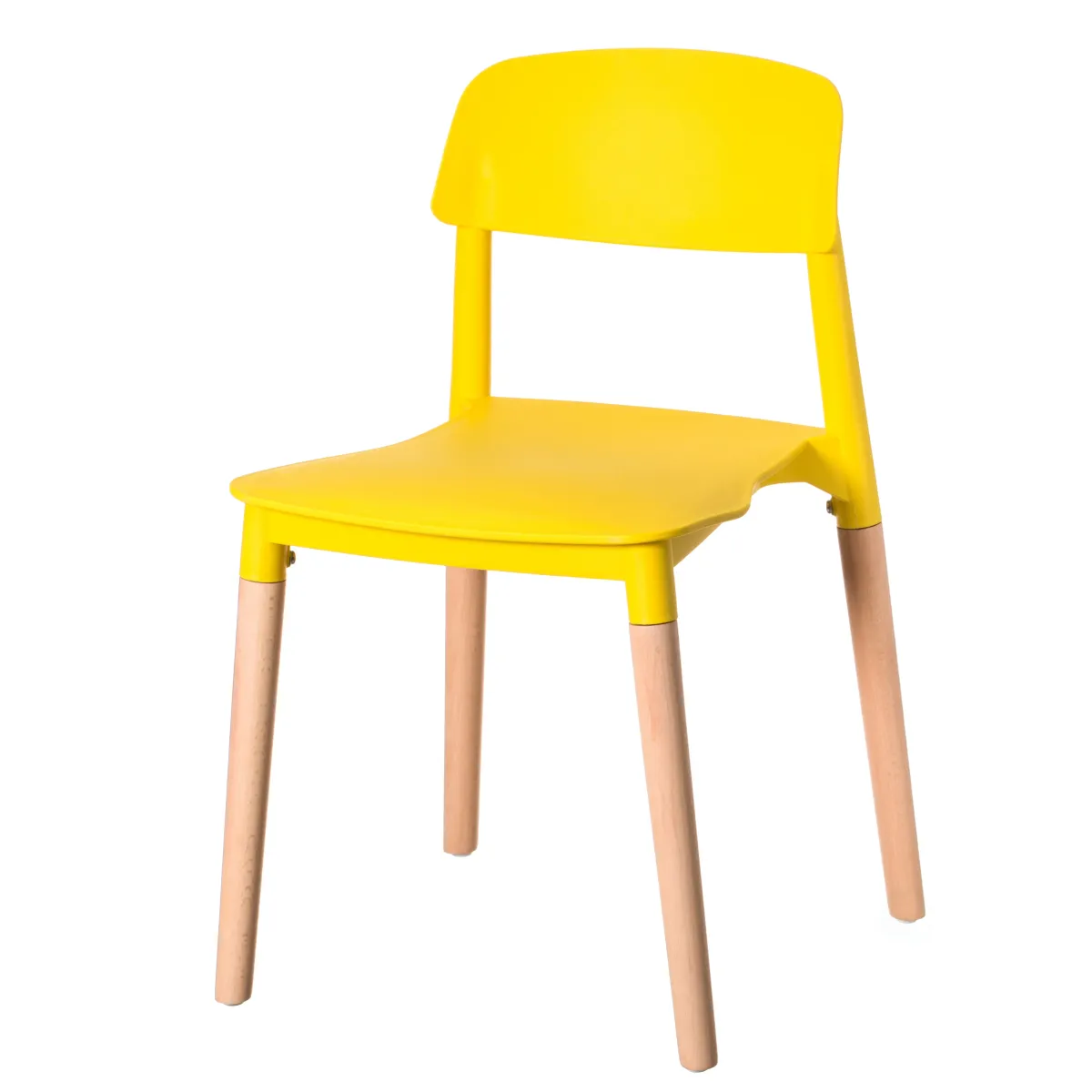 Modern Plastic Dining Chair Open Back with Beech Wood Legs, Yellow