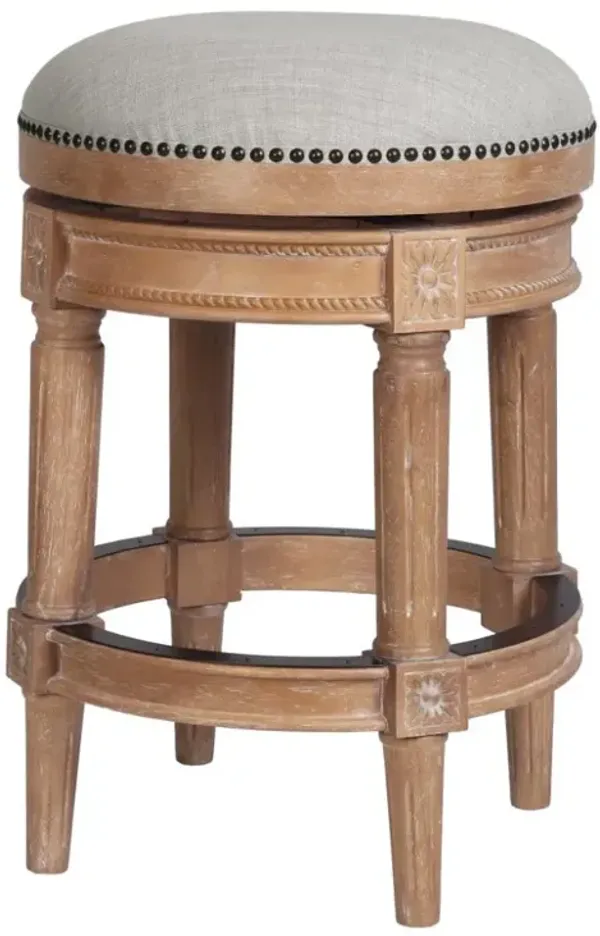 Hivvago 26 Inch Beige And Natural Solid Wood Swivel Backless Counter Height Bar Chair