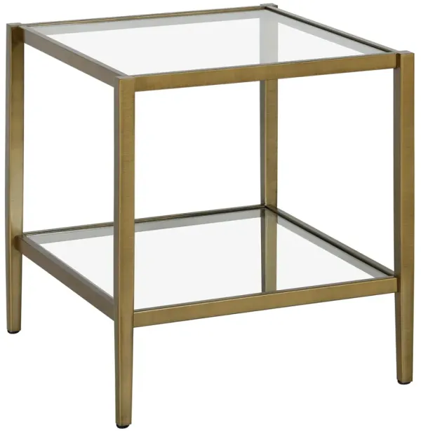 Henn&Hart 20"" Wide Square Side Table with Glass Shelf in Antique Brass, Table for Living Room, Bedroom