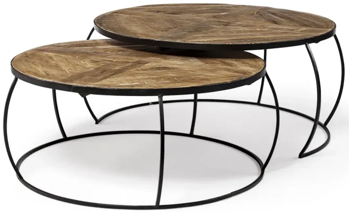 S2 41 & 38 Round Wood Top Nesting Coffee Tables
