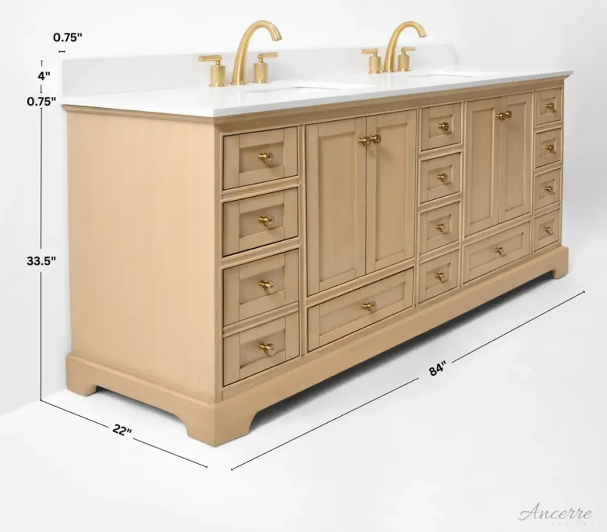 Audrey 84 in. Bath Vanity Set in Oak finish with white quartz Vanity Top and White Undermount Basin