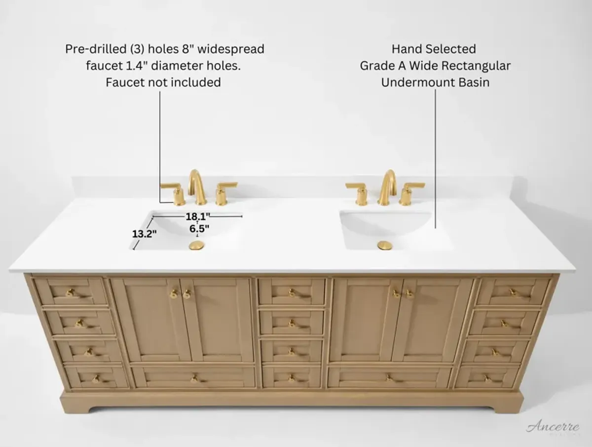 Audrey 84 in. Bath Vanity Set in Oak finish with white quartz Vanity Top and White Undermount Basin