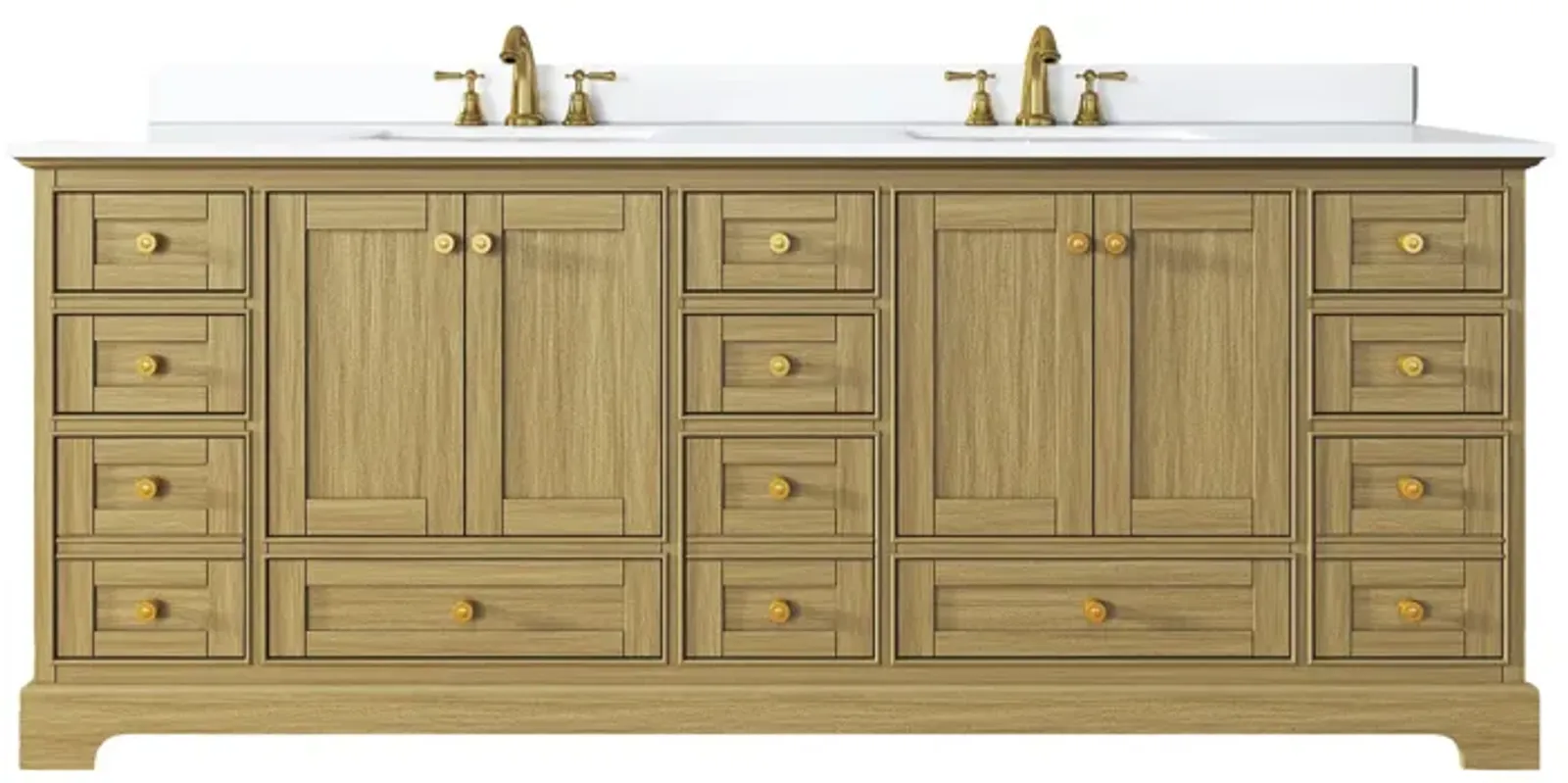 Audrey 84 in. Bath Vanity Set in Oak finish with white quartz Vanity Top and White Undermount Basin