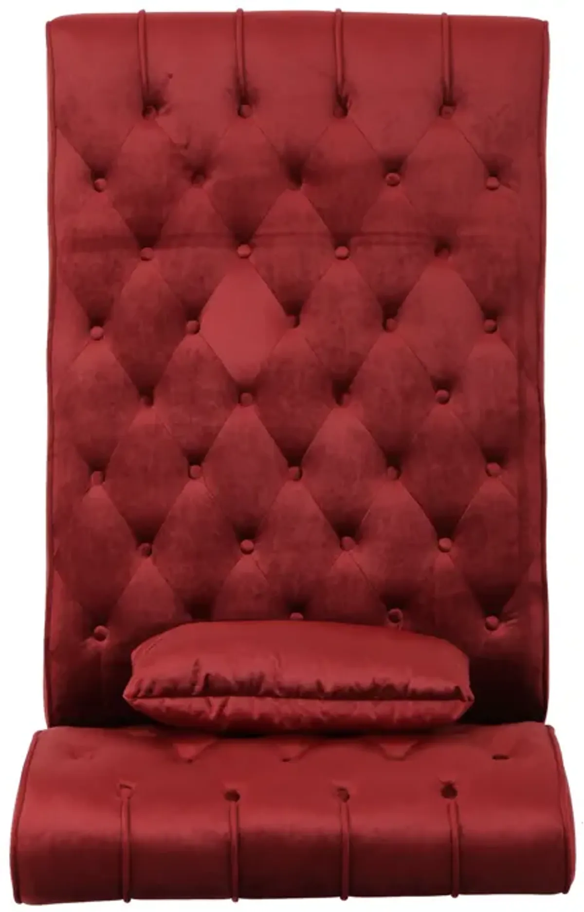 Chaise Lounger, Tufted Design, 55 Inch Birch Wood Frame, Garnet Red Velvet