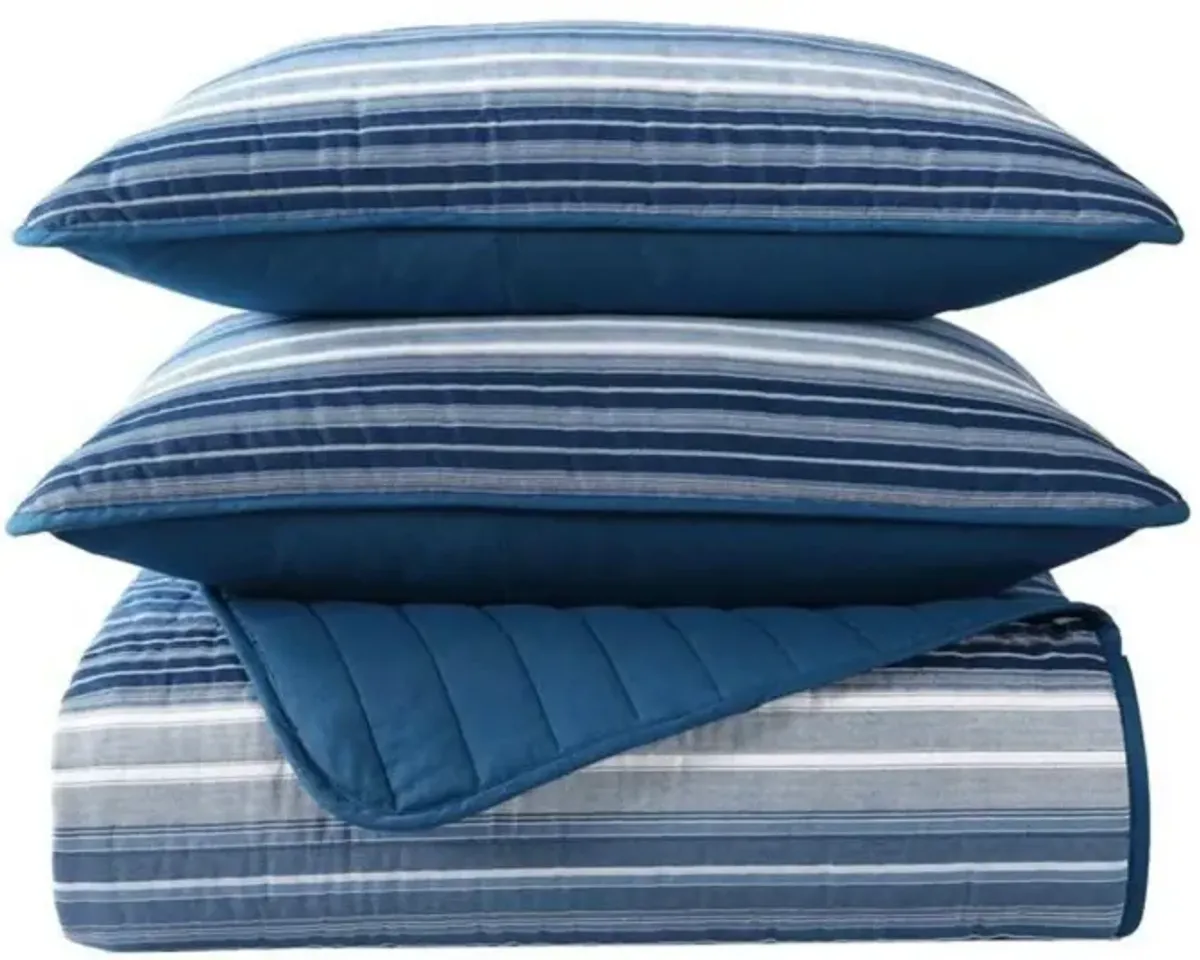 Hivvago King Size Coastal Blue Stripe Reversible Cotton Quilt Set