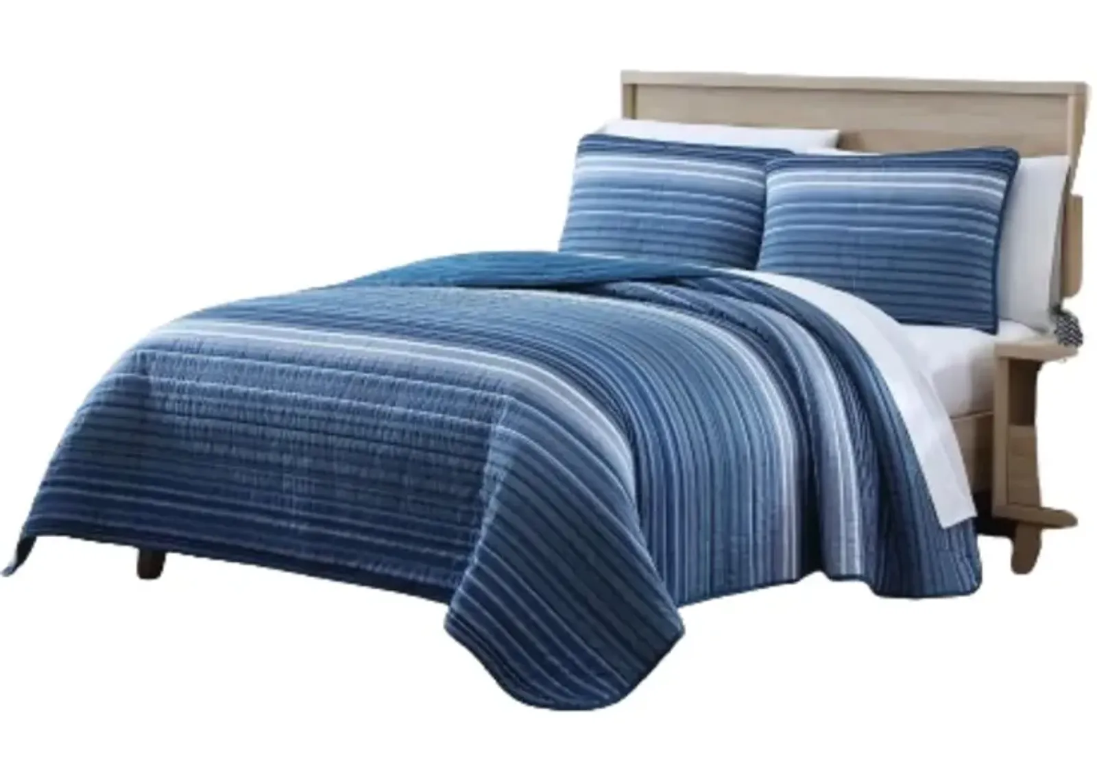 Hivvago King Size Coastal Blue Stripe Reversible Cotton Quilt Set