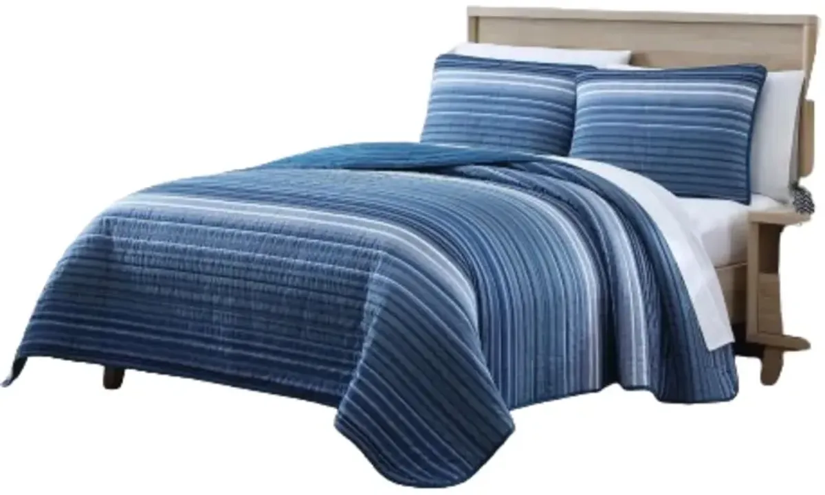 Hivvago King Size Coastal Blue Stripe Reversible Cotton Quilt Set