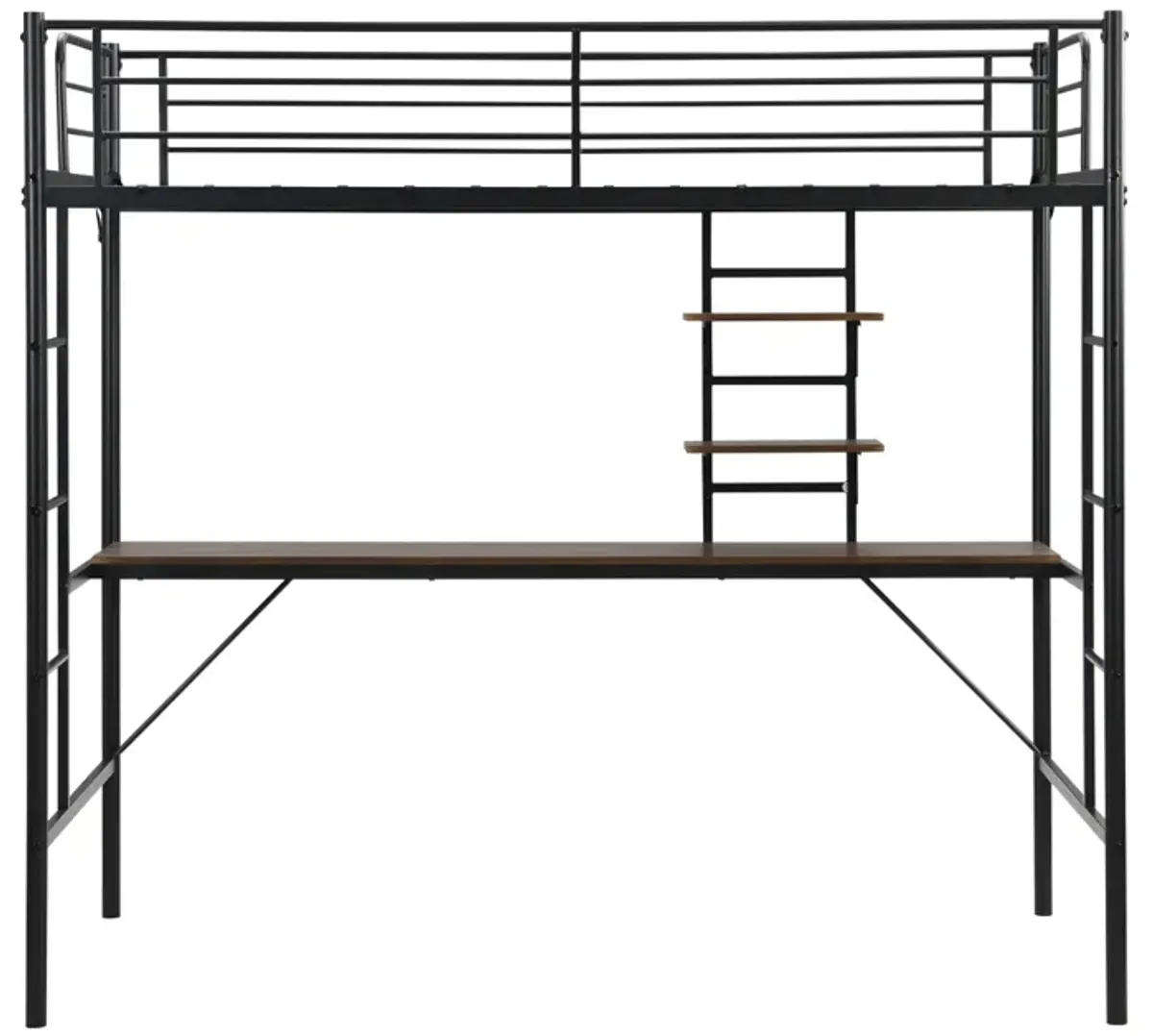 Metal Twin Loft Bed With Desk And Storage Shelves