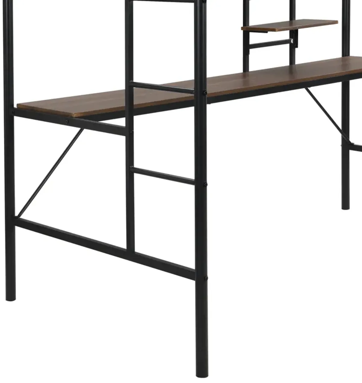 Metal Twin Loft Bed With Desk And Storage Shelves