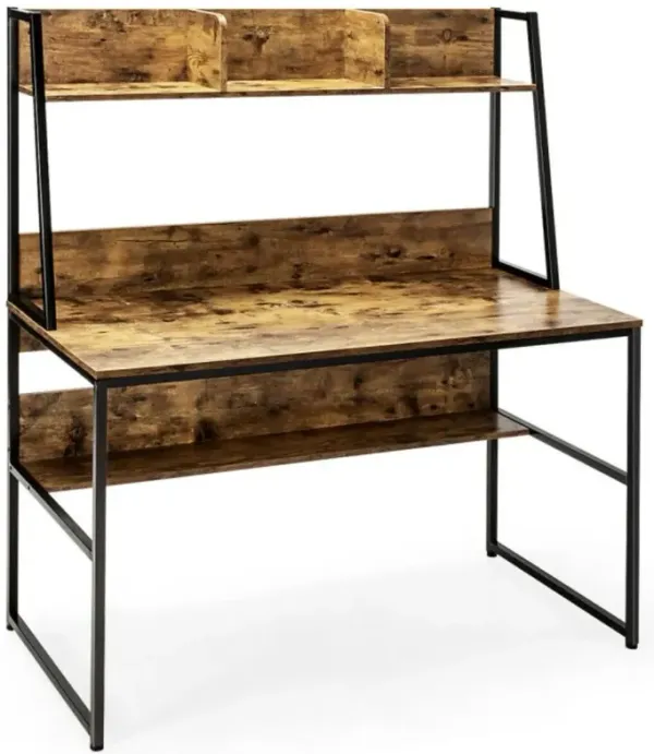 Hivvago Computer Desk with Open Storage Space and Bottom Bookshelf