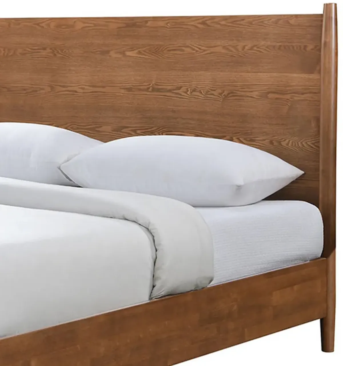 Roma Queen Size Bed, Panel Headboard, Tapered Legs, Walnut Brown Solid Wood - Benzara