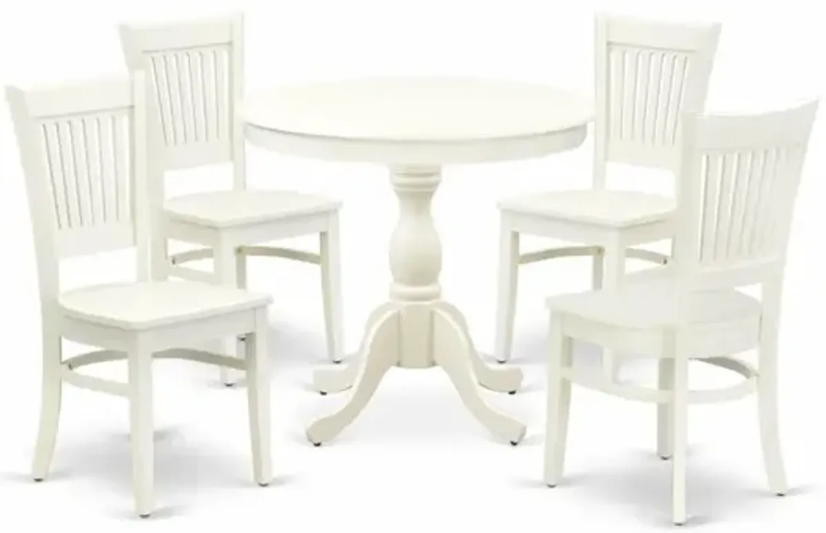 AMVA5-LWH-W - 5-Pc Dinette Set- 4 dining room chairs and Modern dining room table - Wooden Seat and Slatted Chair Back (Linen White Finish)