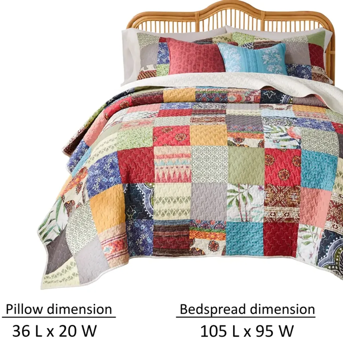 Lily 3pc King Quilt and Pillow Sham Set, Assorted Patchwork, Multicolor