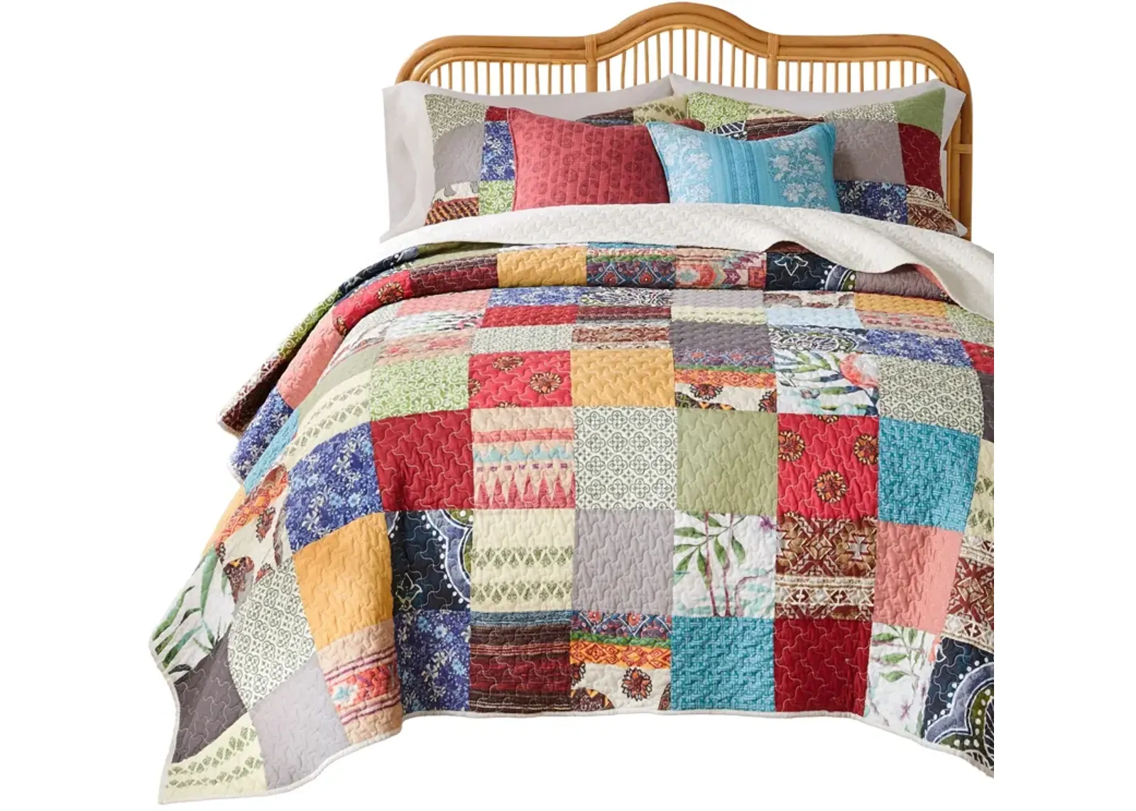 Lily 3pc King Quilt and Pillow Sham Set, Assorted Patchwork, Multicolor