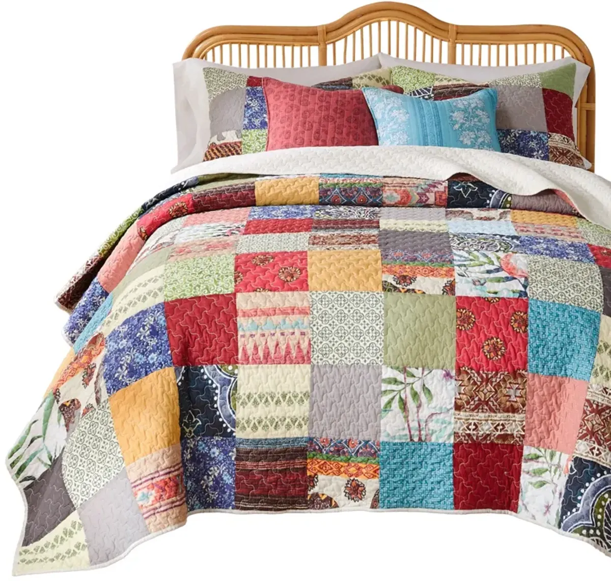 Lily 3pc King Quilt and Pillow Sham Set, Assorted Patchwork, Multicolor