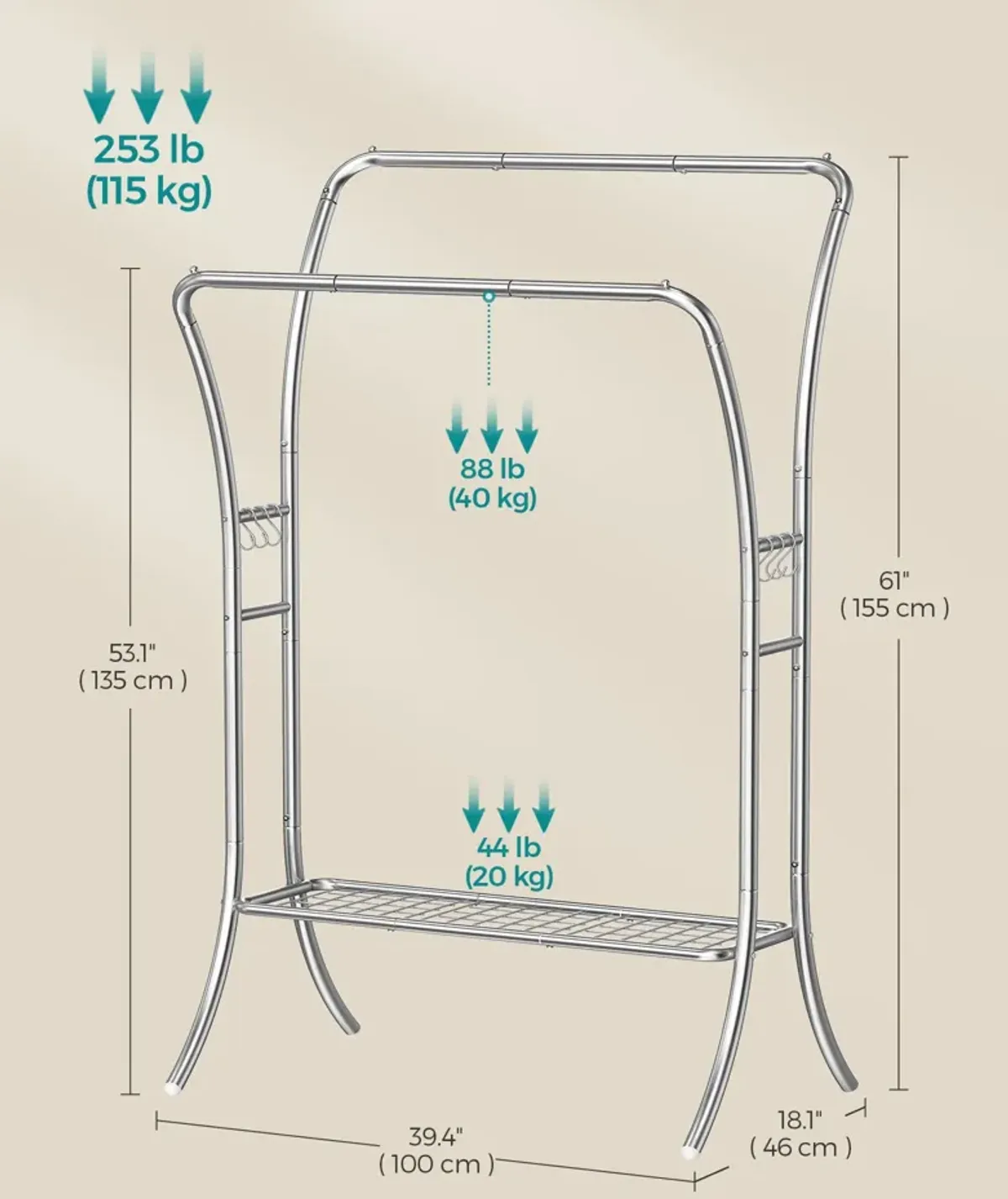 Heavy-Duty Double-Rod Clothes Rack Adjustable Garment Storage with Sturdy Design