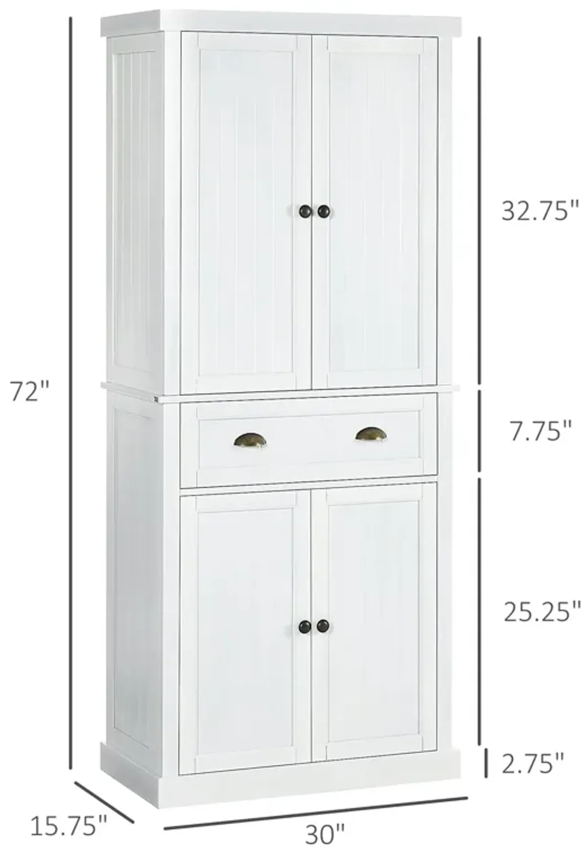 White Kitchen Pantry: 72" Freestanding Cabinet with Adjustable Shelves