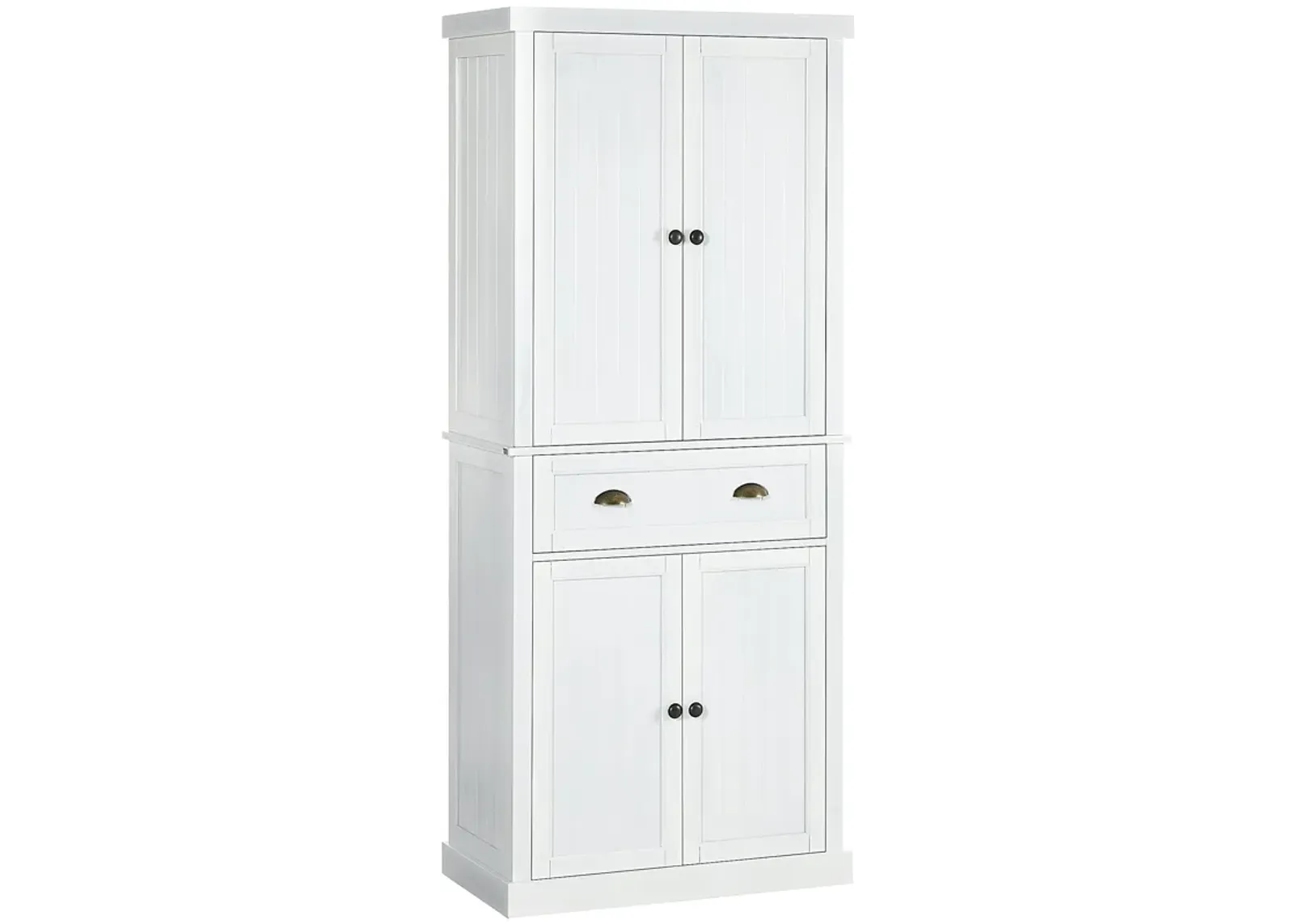 White Kitchen Pantry: 72" Freestanding Cabinet with Adjustable Shelves