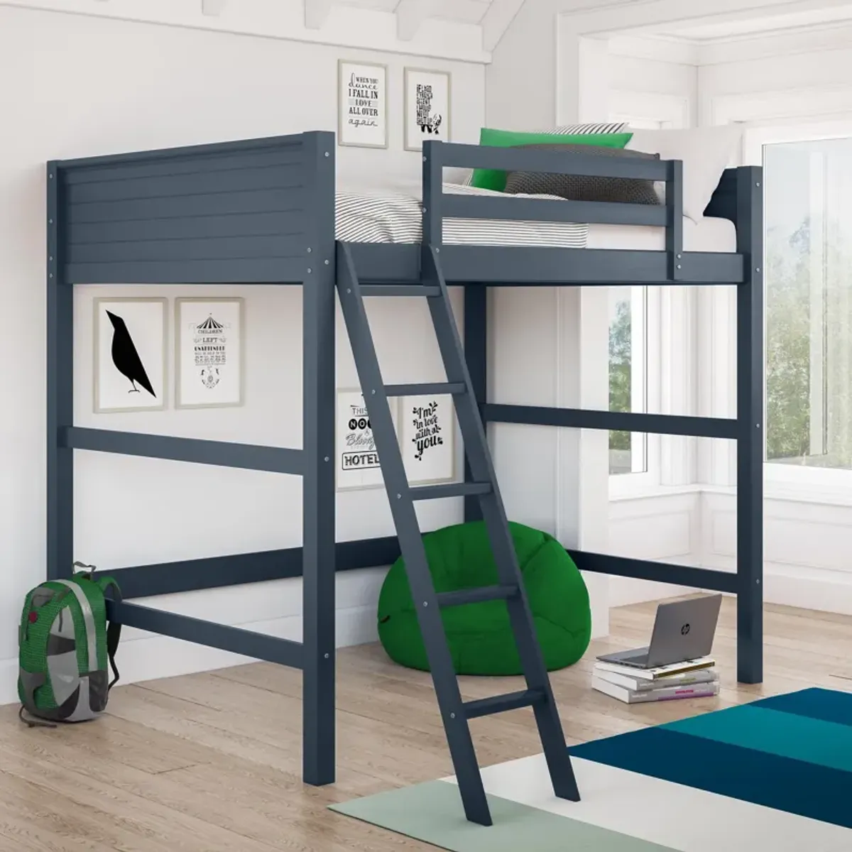 DHP Carlson Full Size Wooden Loft Bed with Ladder and Safety Railings