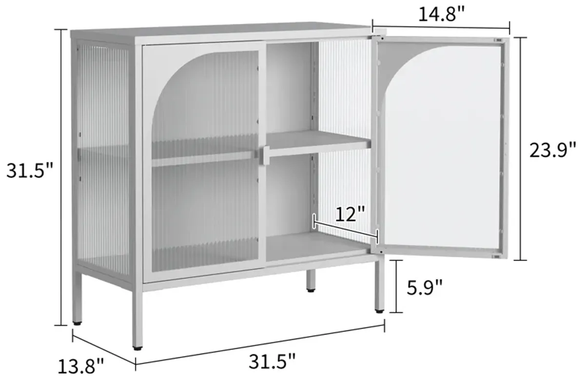 Metal Sideboard Cabinet,Accent Storage Cabinet with 2 Glass doors,Modern Coffee Bar Cabinet with Adjustable Shelves 154 lbs Capacity for Kitchen, Living Room and Hallway