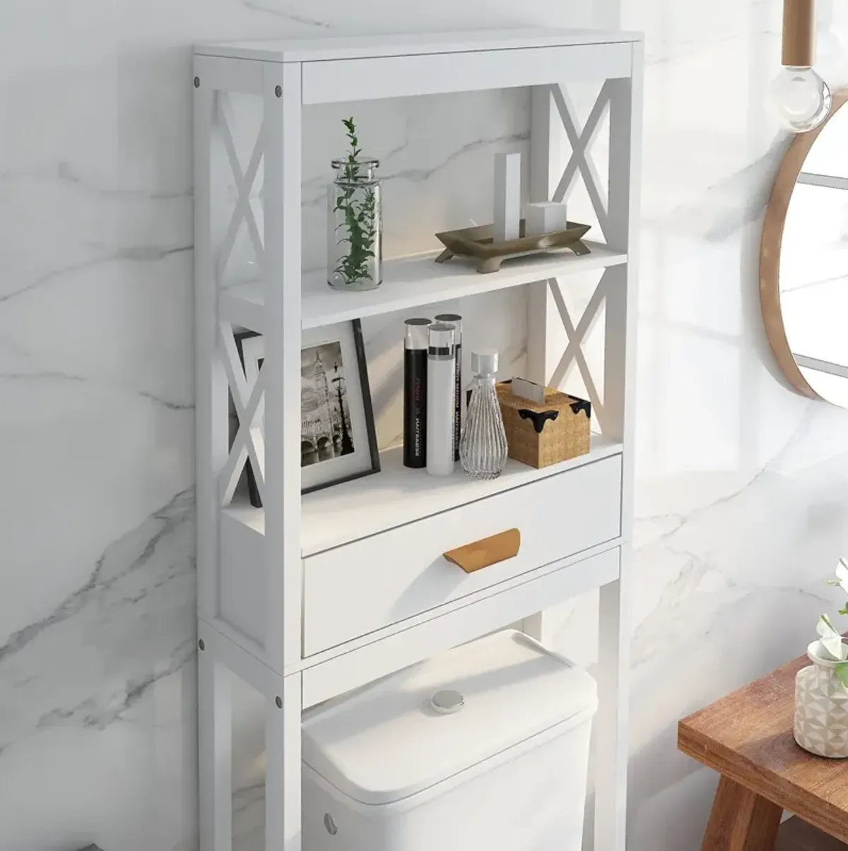 Over-The-Toilet Storage Cabinet With One Drawer And 2 Shelves Space Saver Bathroom Rack