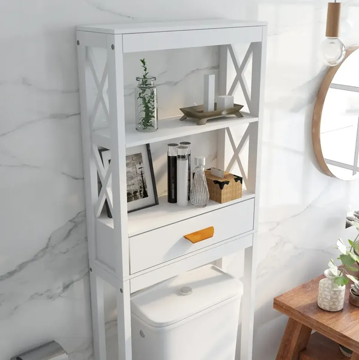 Over-The-Toilet Storage Cabinet With One Drawer And 2 Shelves Space Saver Bathroom Rack