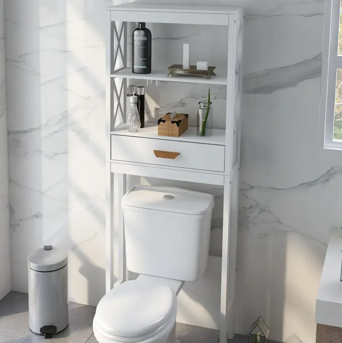 Over-The-Toilet Storage Cabinet With One Drawer And 2 Shelves Space Saver Bathroom Rack