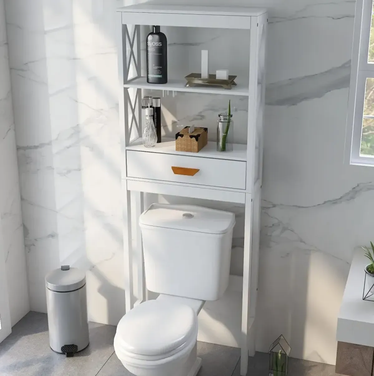 Over-The-Toilet Storage Cabinet With One Drawer And 2 Shelves Space Saver Bathroom Rack