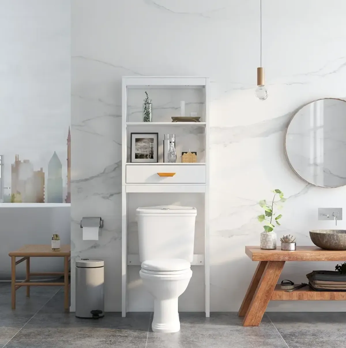 Over-The-Toilet Storage Cabinet With One Drawer And 2 Shelves Space Saver Bathroom Rack